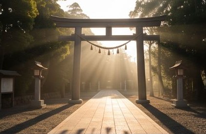 V2参照: 鳥居と朝の光